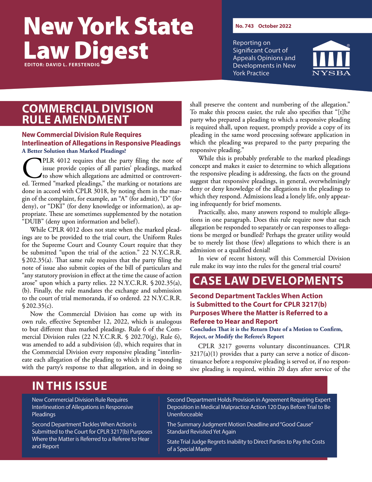 New York State Law Digest: October 2022 - New York State Bar Association