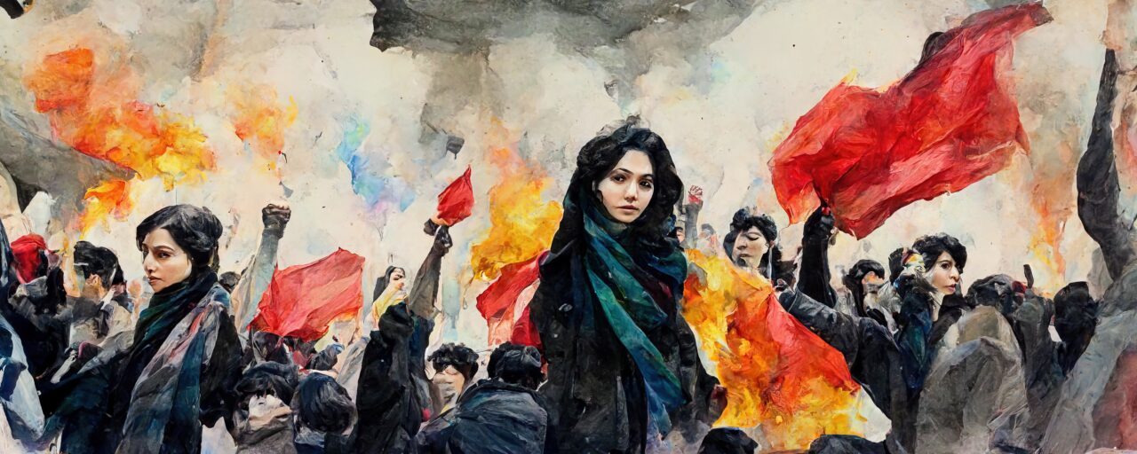 Iranian,Woman,Standing,In,Middle,Of,Iranian,Protests,For,Equal