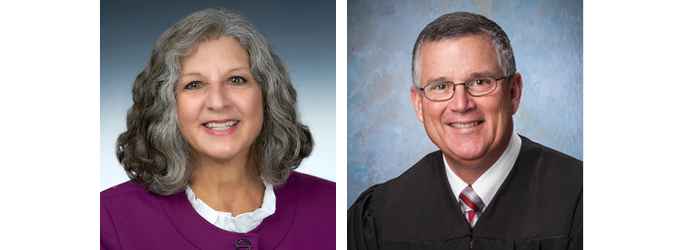 Justice Deborah H. Karalunas, Advancement of Judicial Diversity Award, and Justice James P. Murphy (right), Distinguished Jurist Award.