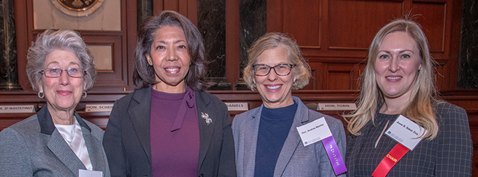 2023 Shira Scheindlin Award Winner (Tracee Davis): Left to right: Hon. Shira Sheindlin, Tracee E. Davis, Hon. Andrea Masley, Section Chair Anne Sekel.