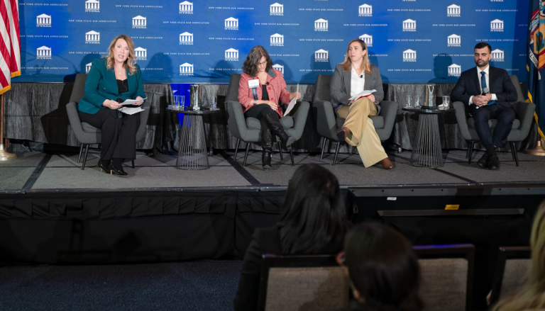 From left to right: NYSBA Treasurer Susan Harper, Cochav Elkayam-Levy, Professor Susana SáCouto, and Abid Shamdeen.