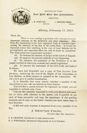 Letter From Past President Fiero (1892)