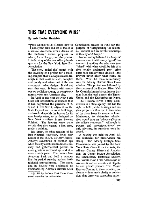 This Time Everyone Wins: Ada Louise Huxtable (1968)