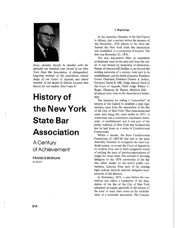 History of the New York State Bar Association-A Century of Achievement: Francis Bergan