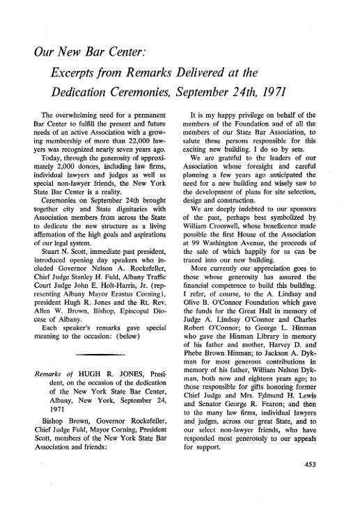 Our New Bar Center: Dedication Ceremony Remarks (1971)