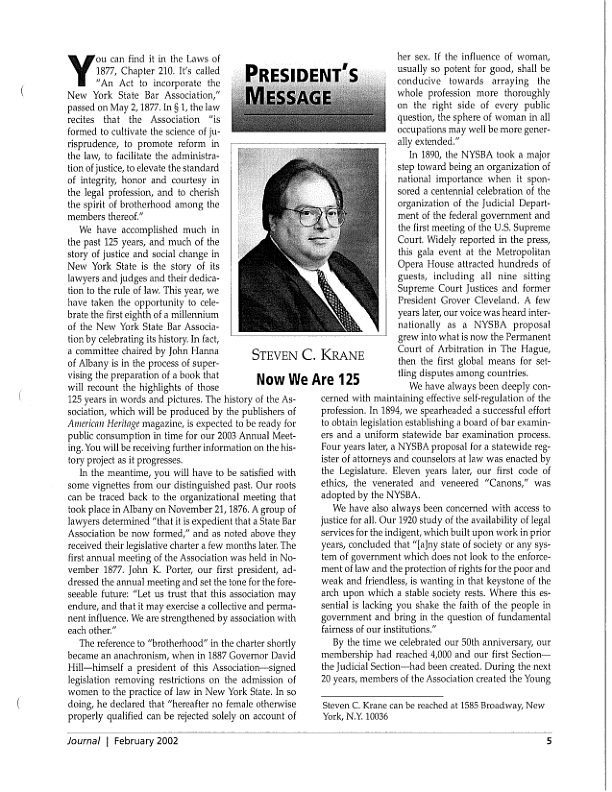 President's Message: Steven C. Krane (2002)