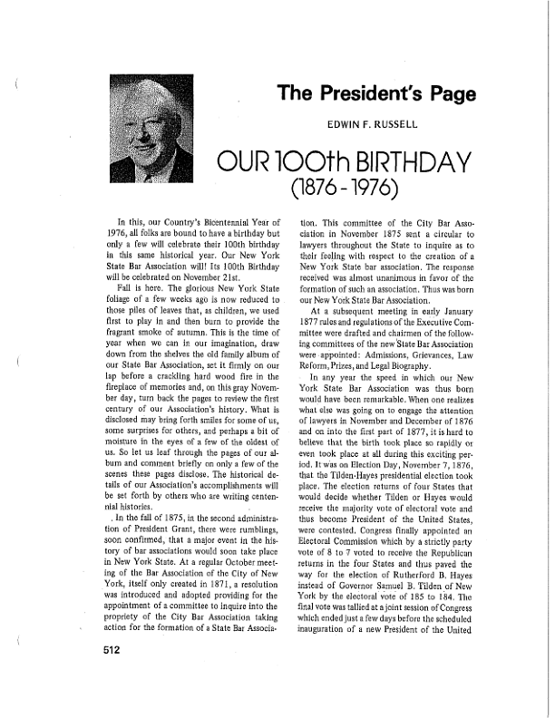 The President's Page: President Edwin F. Russell (1976)