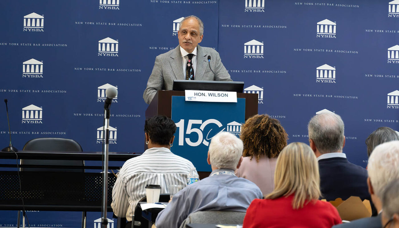 Chief Judge Rowan Wilson speaks at the Dispute Resolution Section and Labor and Employment Law Section Spring Meeting at the Bar Center in Albany, New York on Friday, May 2, 2026.