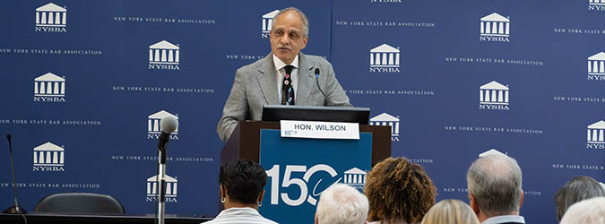 Chief Judge Rowan Wilson speaks at the Dispute Resolution Section and Labor and Employment Law Section Spring Meeting at the Bar Center in Albany, New York on Friday, May 2, 2026.