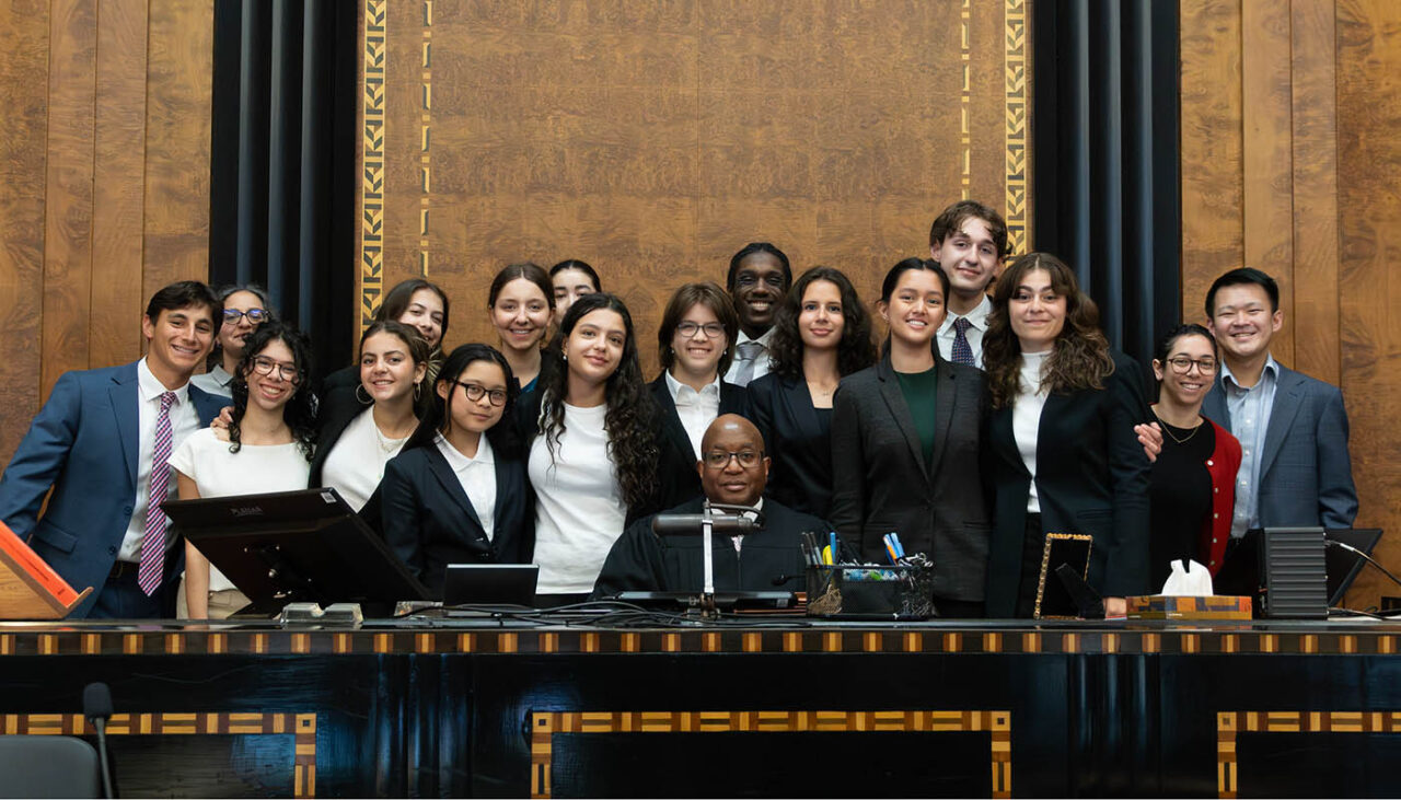 Hunter College High School Mock Trial Team Picture at the James T. Foley United States Courthouse in Albany.