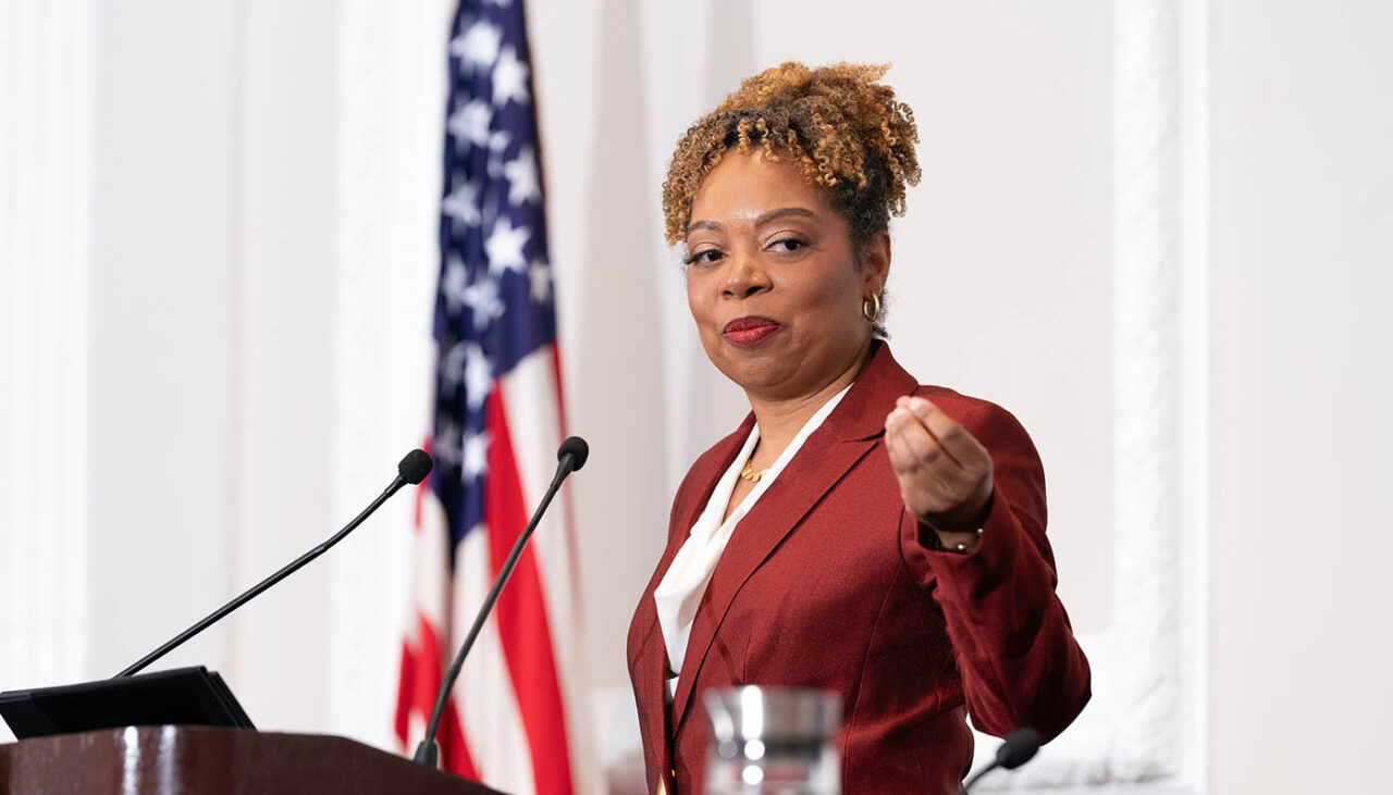 New York State Bar Association President Taa Grays speaking at her swearing in ceremony on June 1, 2026, at the New York City Bar Association.