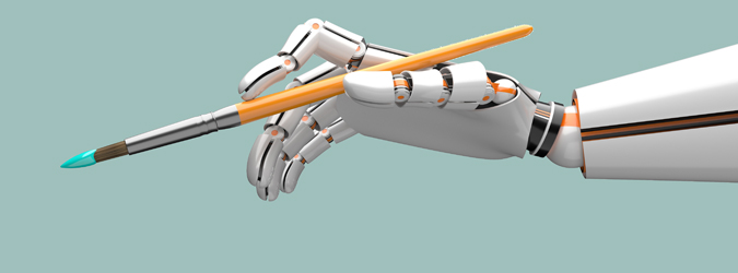 Image of robot hand holding a paint brush.