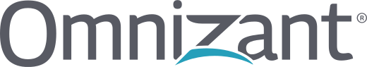 Logo for Omnizant, featuring the company name in gray letters with a stylized turquoise curved line beneath the z.