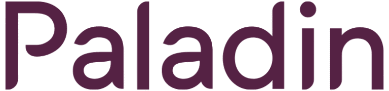 The word Paladin is written in large, bold, purple letters on a light gray background.