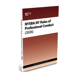 A book titled NYSBA NY Rules of Professional Conduct (2026) with a brown gradient cover and white spine, published by the New York State Bar Association.