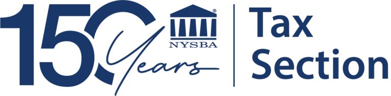 Logo featuring 150 Years and NYSBA Tax Section with a courthouse icon, marking the 150th anniversary of the New York State Bar Association Tax Section.