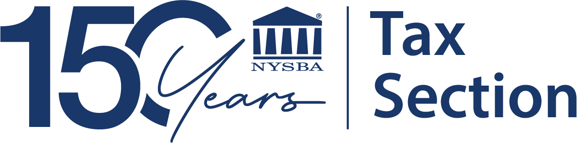 Logo featuring 150 Years and NYSBA Tax Section with a courthouse icon, marking the 150th anniversary of the New York State Bar Association Tax Section.