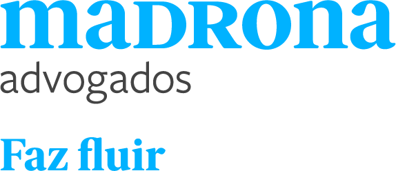 Logo with the words madrona advogados in blue and black text, and Faz fluir in blue below, on a light background.