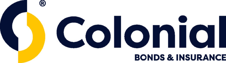 Colonial Bonds & Insurance logo with a stylized circular graphic in navy blue and yellow, followed by the word Colonial in bold text and BONDS & INSURANCE underneath.