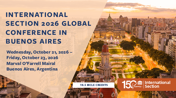 Conference flyer with sunset photo of Buenos Aires, announcing the International Section 2026 Global Conference
