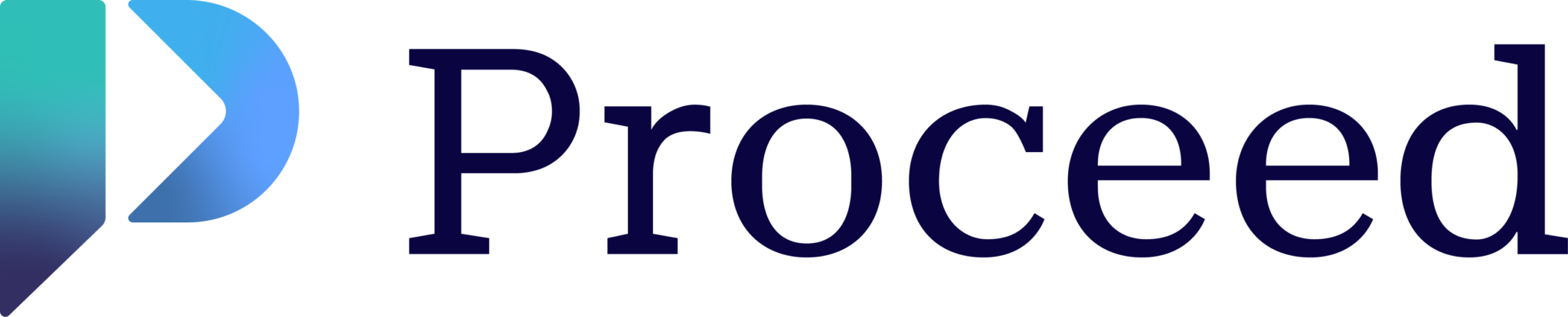 The image shows a stylized blue and teal P logo followed by the word Proceed in dark blue text on a light background.