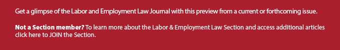 White text on a red background invites readers to preview the Labor and Employment Law Journal and encourages non-members to join the Labor & Employment Law Section for more articles.