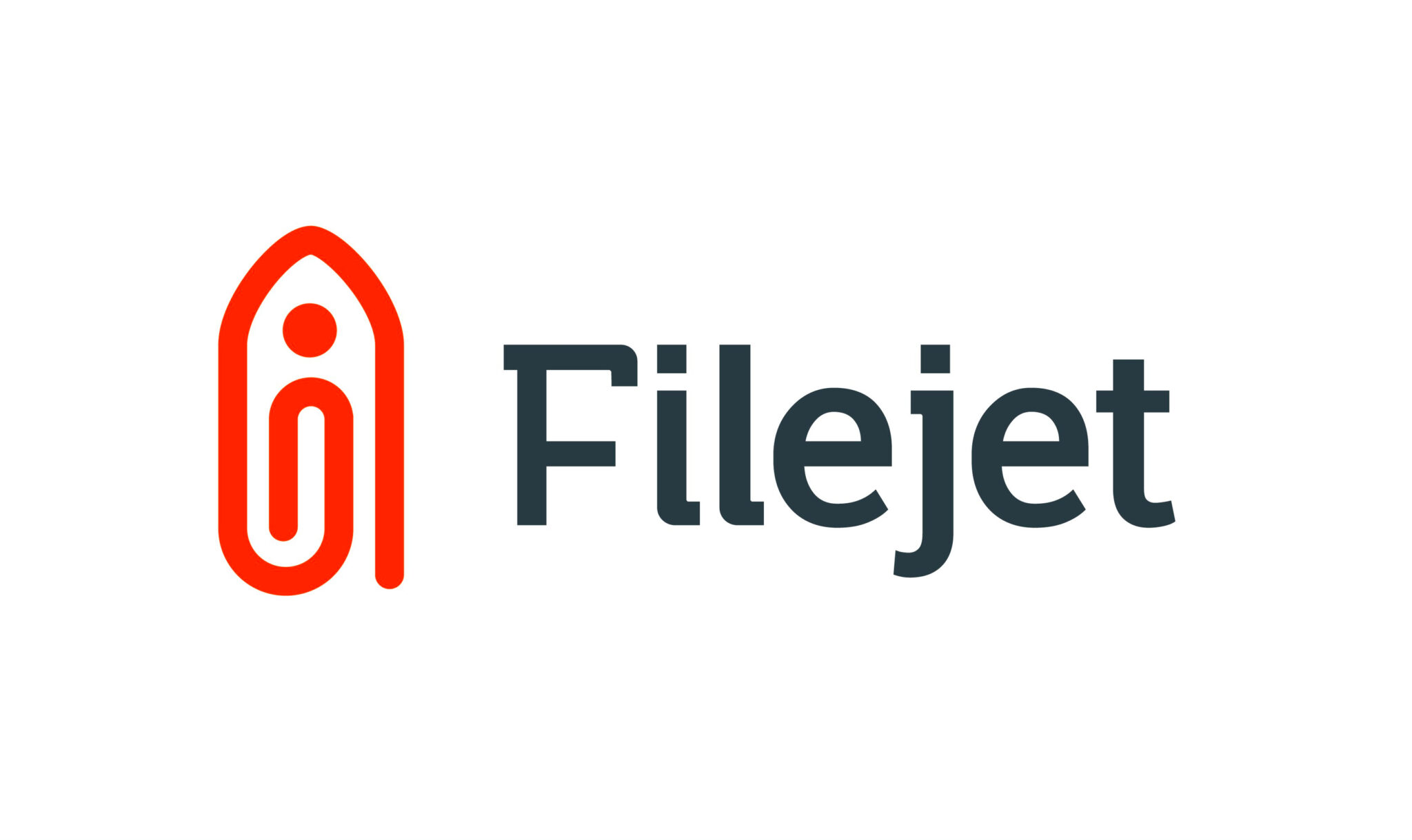 Filejet logo with a stylized red rocket or paperclip icon to the left of the word Filejet in dark gray text on a white background.