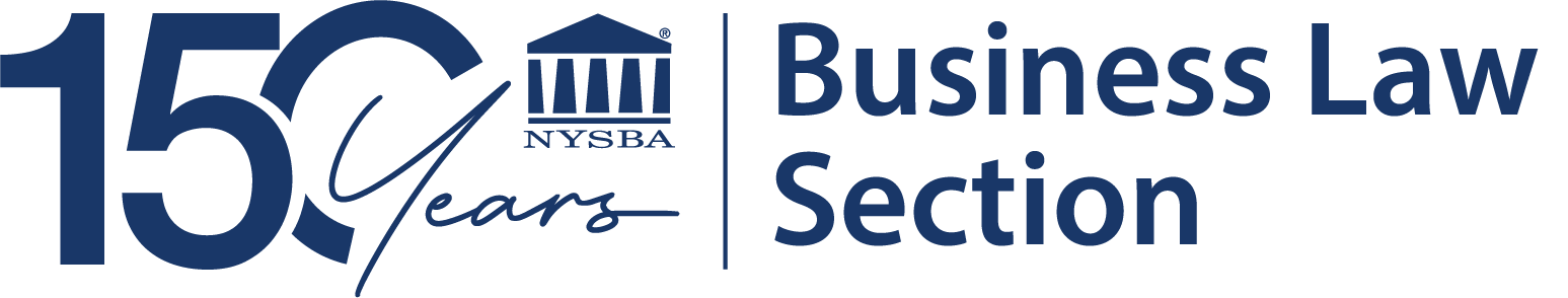 Logo for the NYSBA Business Law Section, featuring the text 150 Years and the NYSBA temple icon.