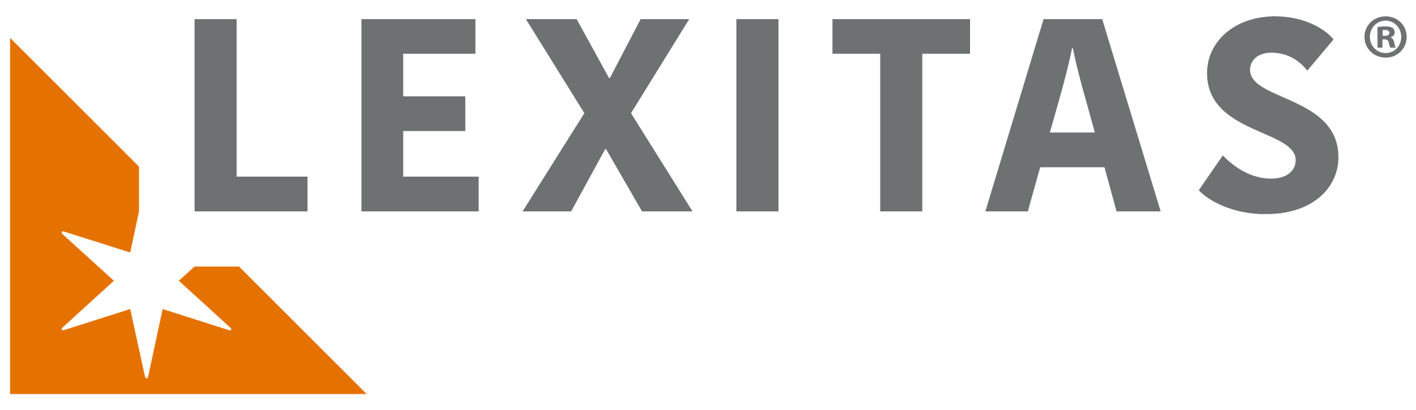 The Lexitas logo, featuring the word LEXITAS in gray capital letters next to an orange triangle containing a white star shape.