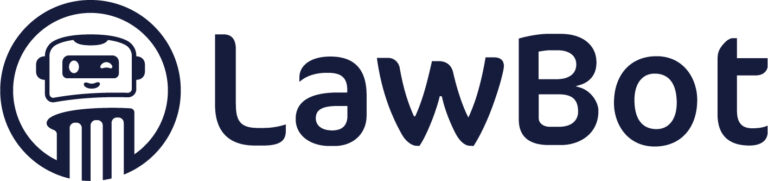 Logo for LawBot with a smiling robot face inside a circle on the left, resembling courthouse pillars below the robots head