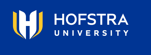 Hofstra University logo featuring a stylized letter H inside a shield emblem.