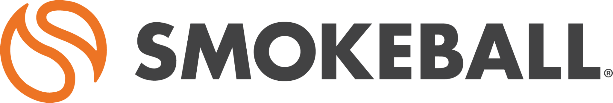Smokeball logo featuring an orange circular swirl icon next to the company name in grey text.